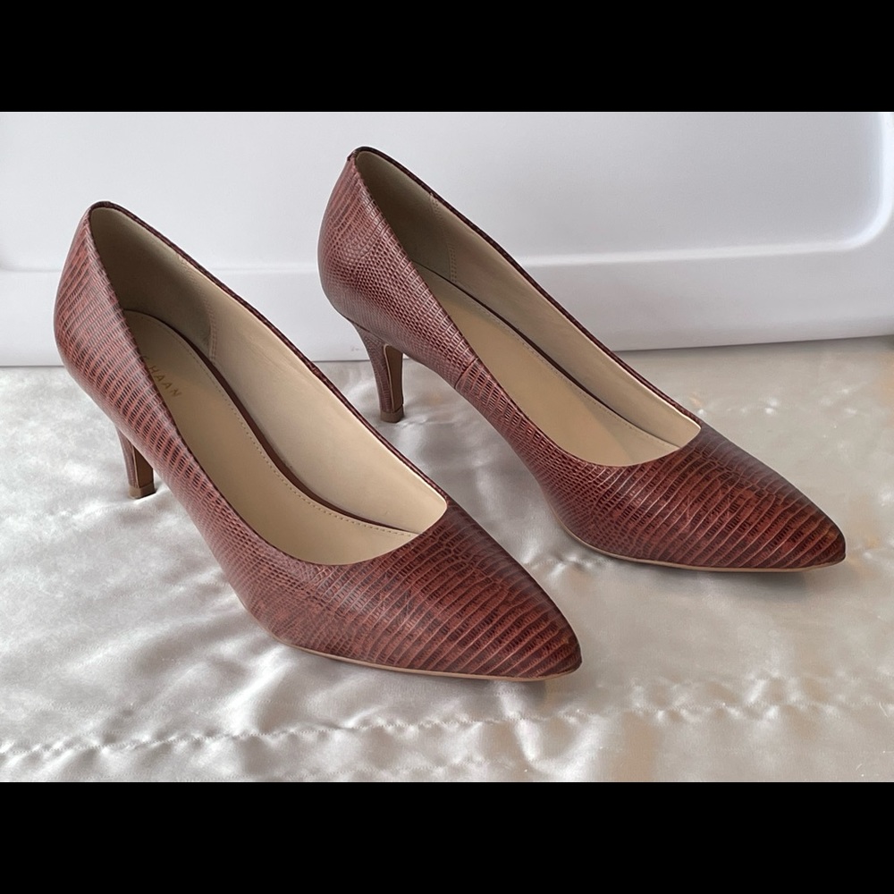 Cole Haan snakeskin heels, size 9 1/2 B, 3” heel